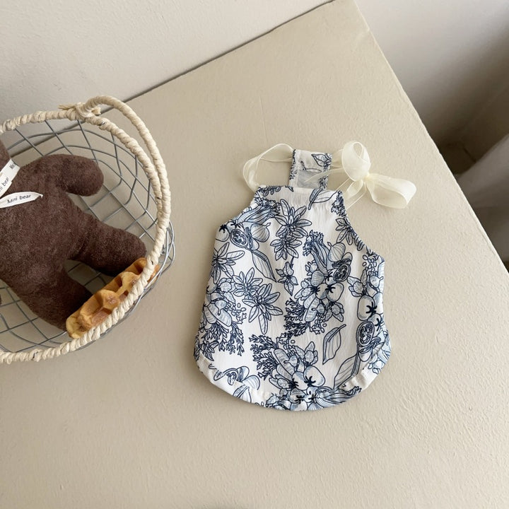 Blumige Baumwoll-Baby-Halterkombination mit transparenten Band-Schulterbindungen