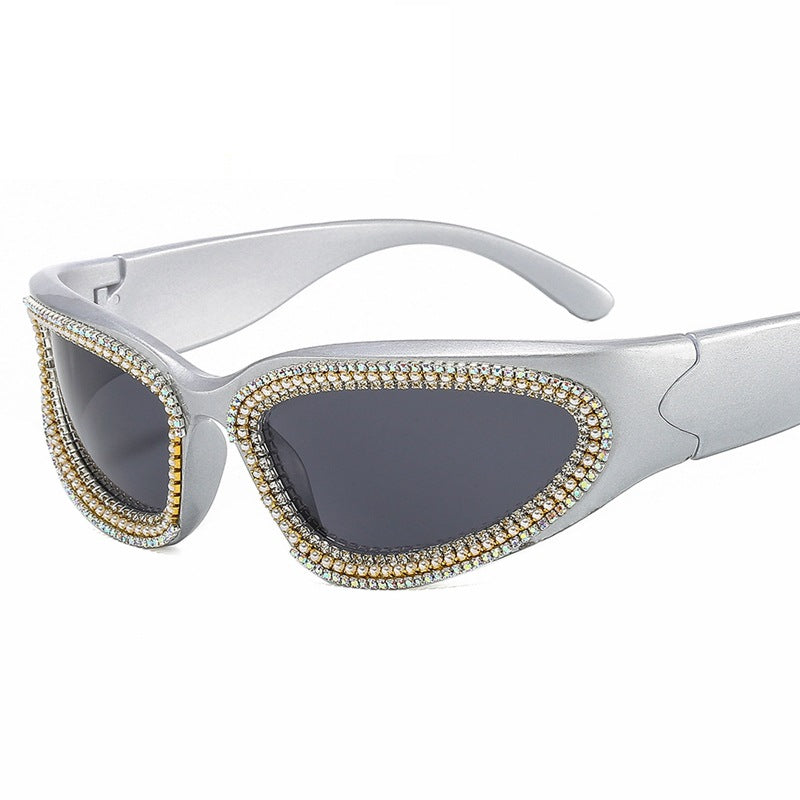 Damen stilvolle Sonnenbrille mit funkelndem Kristallrahmen Karnz