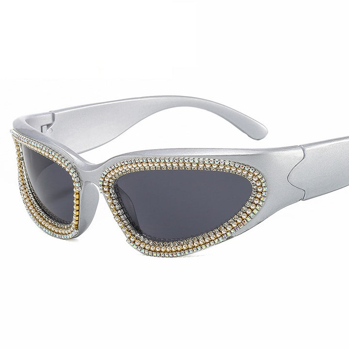 Damen stilvolle Sonnenbrille mit funkelndem Kristallrahmen Karnz