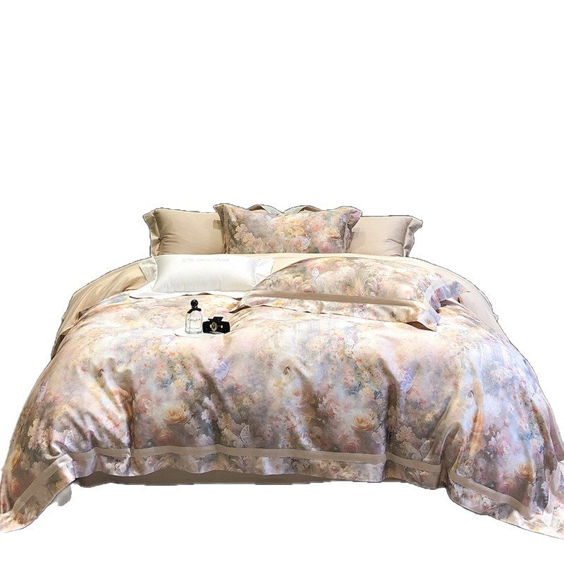 Bettwäsche-Set aus Baumwollsatin mit künstlerischem Aquarellmuster und dezenter Kedernaht