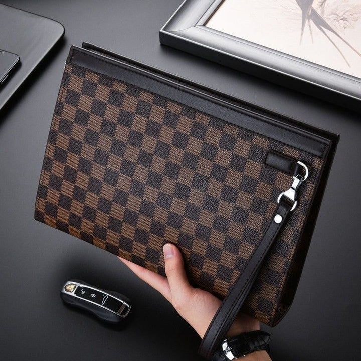 Leder Kariertes Dokumenten-Clutch Karnz