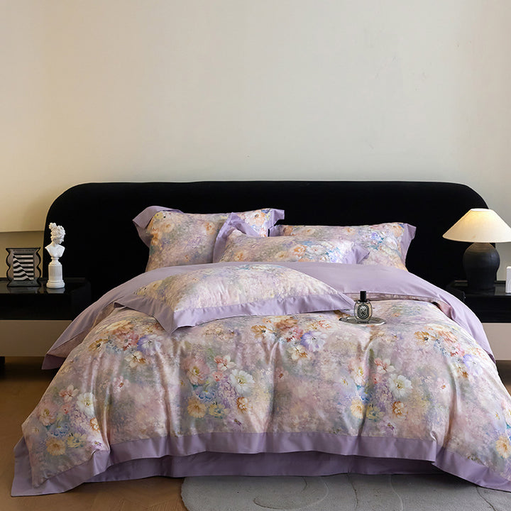 Luxuriöses Floral Baumwollsatin Bettbezugset