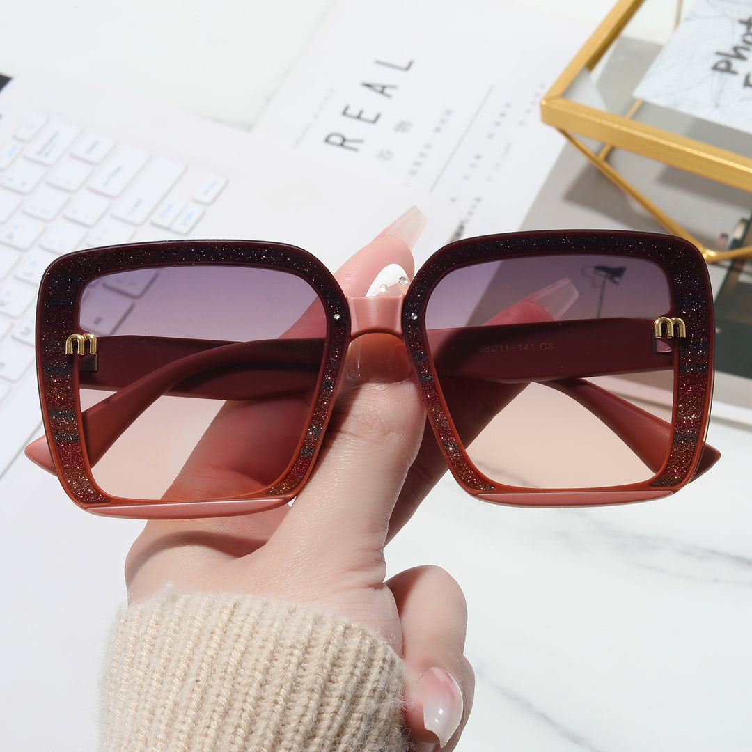 Damen modische quadratische Sonnenbrille mit funkelndem Rahmen Karnz