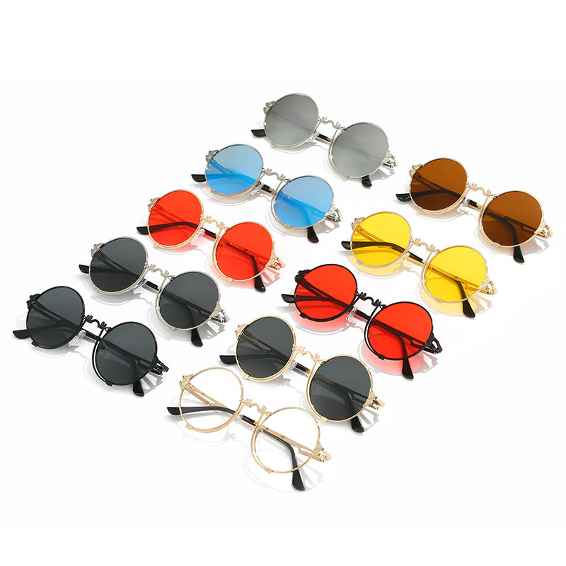 Damen stylische runde Metall-Sonnenbrille mit kunstvollem Designs Karnz