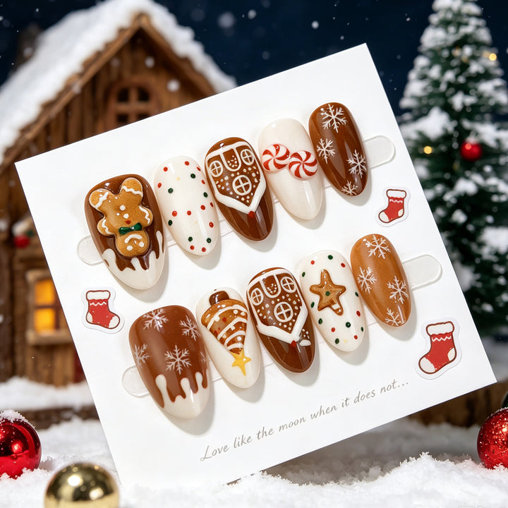 Festliche Lebkuchen-inspirierte Press-on Nagelset