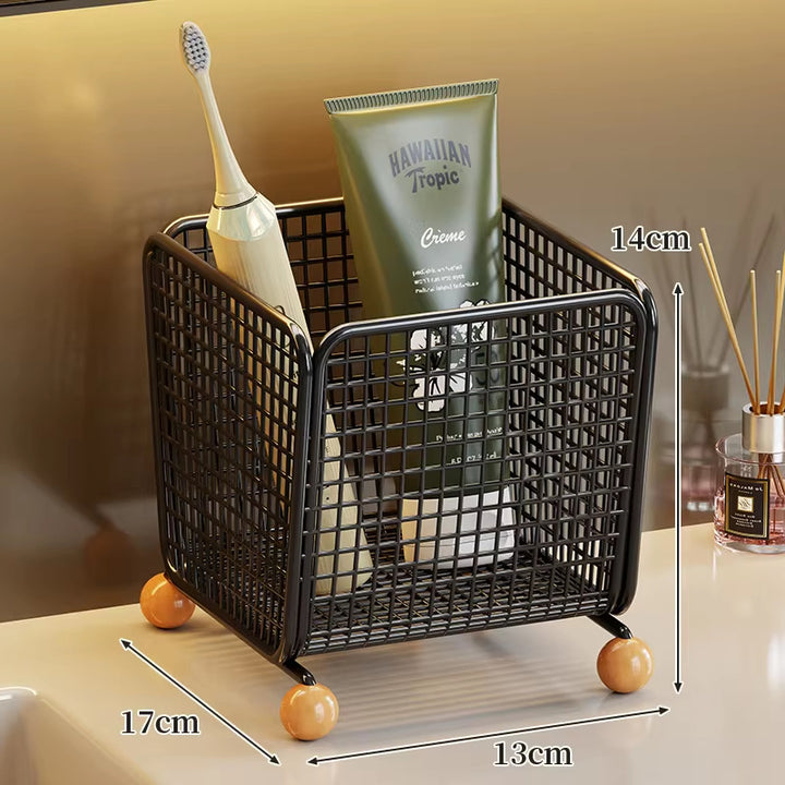 Drahtgitter-Zahnbürste & Tubenhalter mit erhöhten Holzfüßen