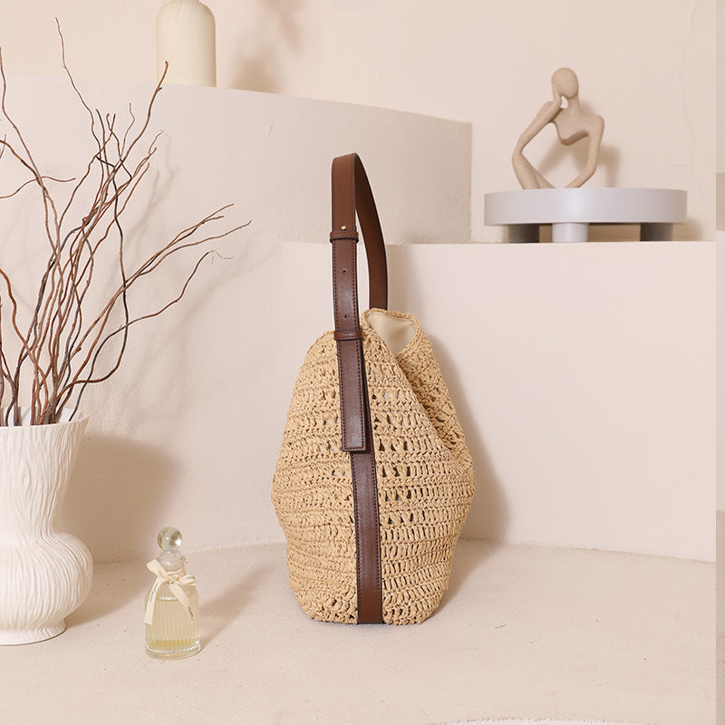Damen Handtasche aus hochwertigem Makramee mit Lederakzent Karnz