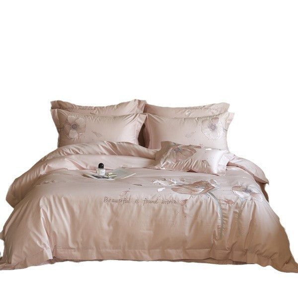 Satin-Bettwäsche-Garnitur mit floraler Relief-Stickerei und samtigem Glanz Karnz