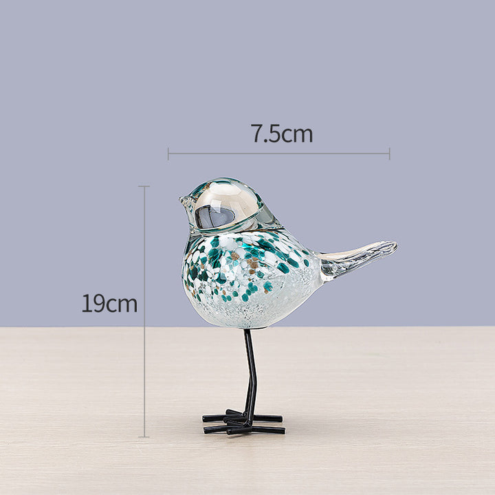 Handgefertigte dekorative Glasskulptur eines Vogels auf Metallbeinen Karnz