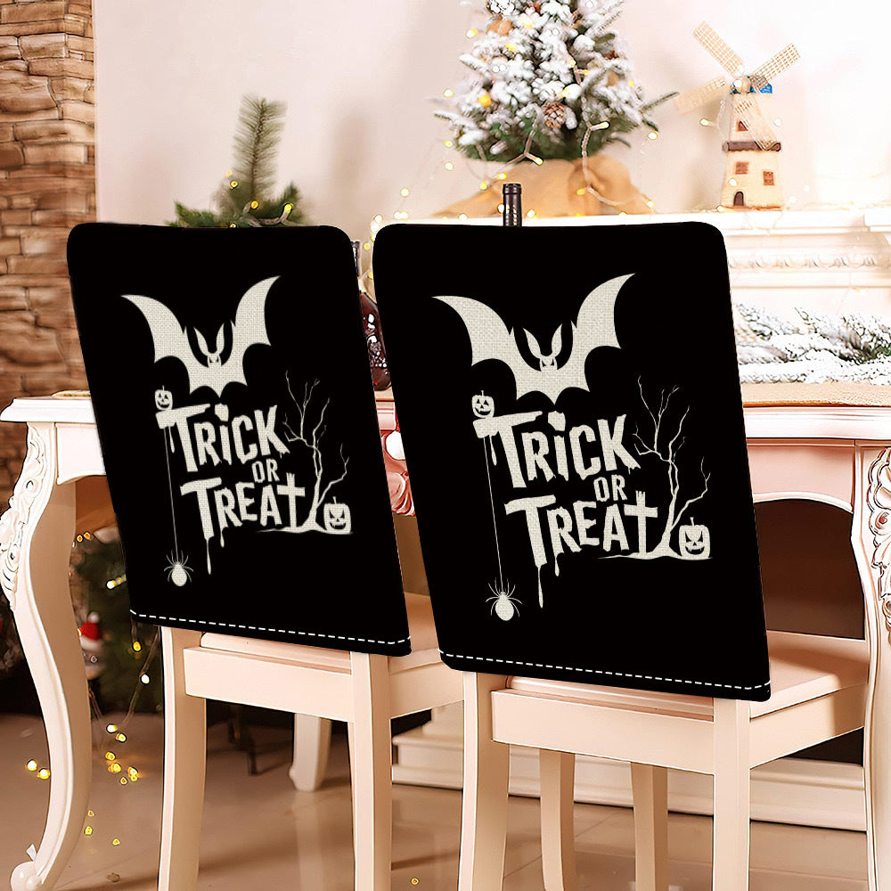 festliche Halloween-Stuhlhussen aus dehnbarem Polyester mit Hexenhut- und Schriftzug-Motiv