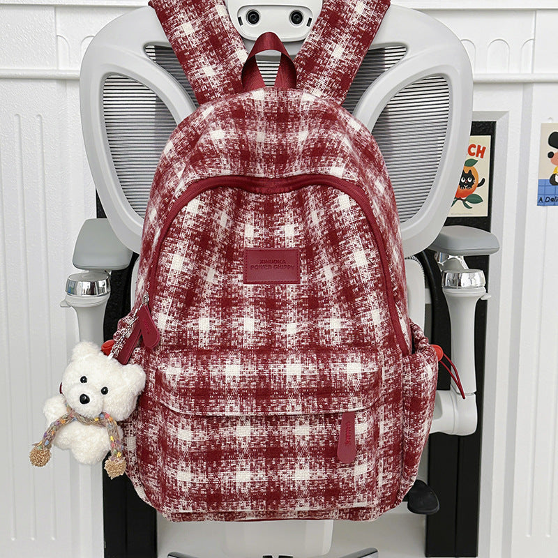 Stylische Vintage Karomuster Rucksack Karnz