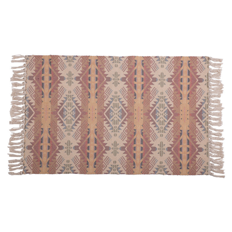 Handgewebter Baumwoll-Tischläufer mit Mandala-Jacquard und dekorativen Fransen