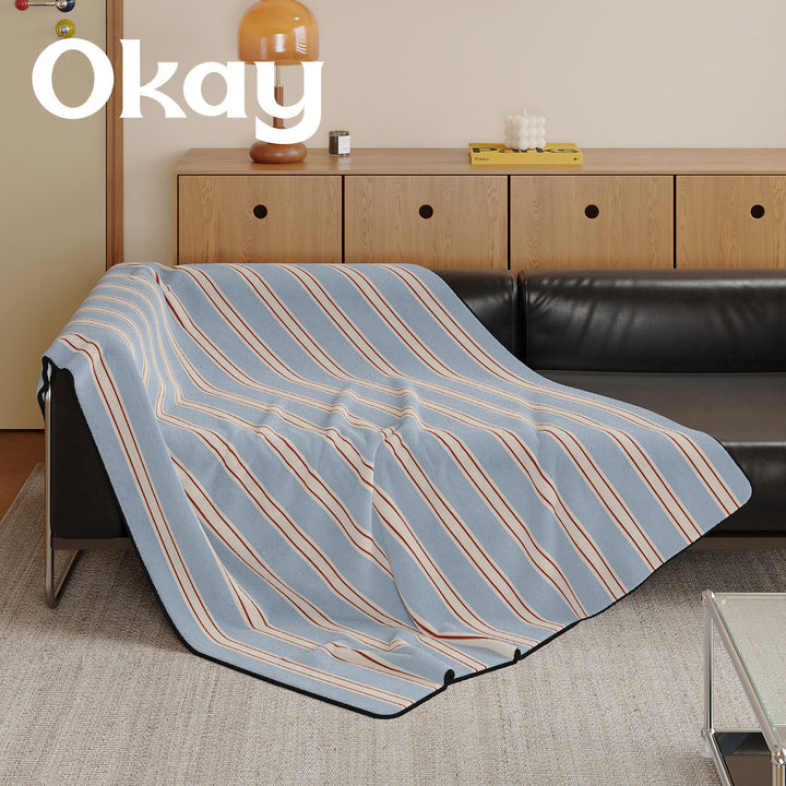 Striped Knit Reversible Throw Blanket with Piped Edge