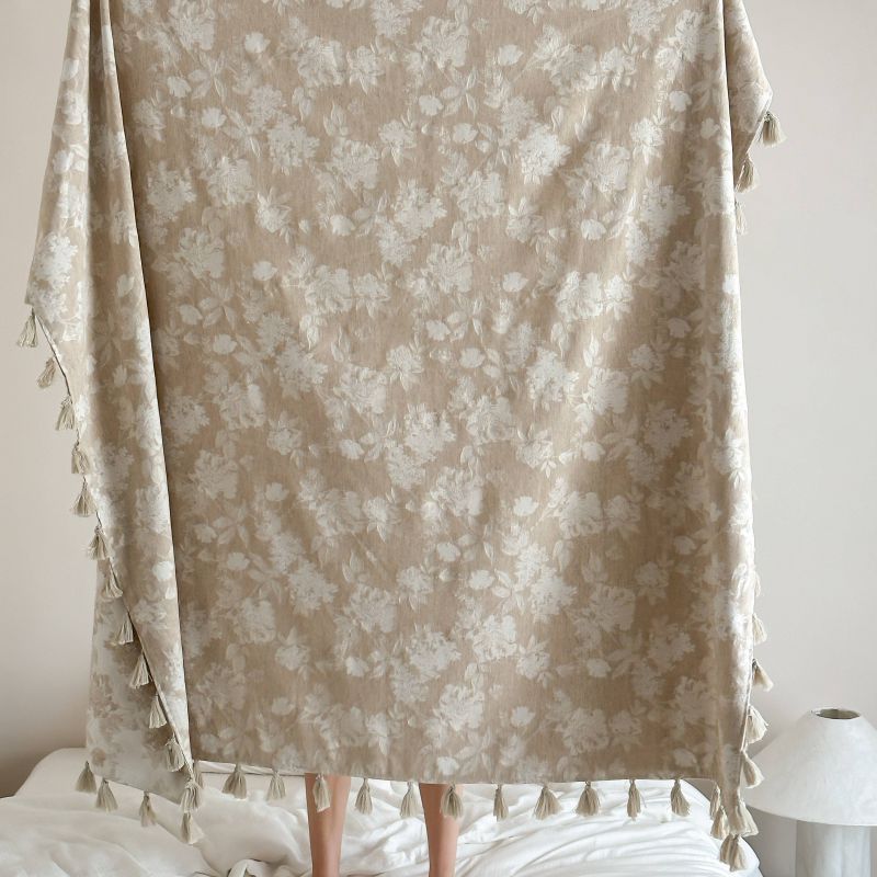 Dekorative Quastenverzierte Blumen Woven Wurfdecke
