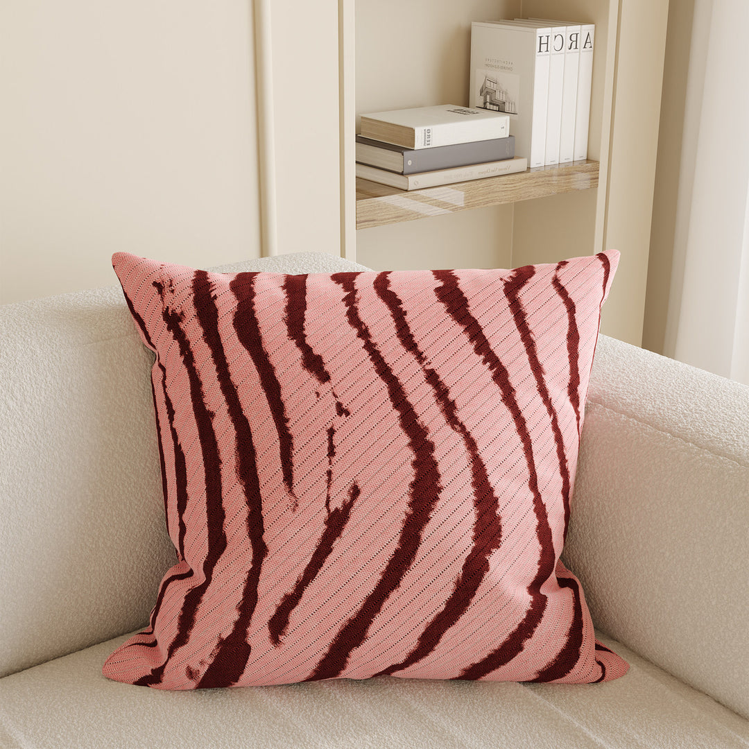 Decorative Knitted Striped Square Throw Pillow Cover with Textured Ribbed Weave and Hidden Zipper