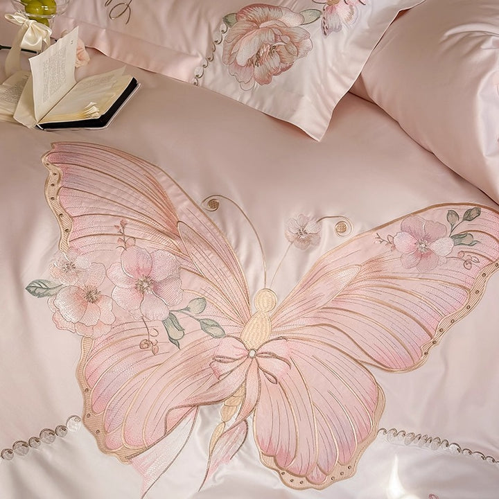 Bestickte Seidengriffige Schmetterlingsblüten Bettbezug Set