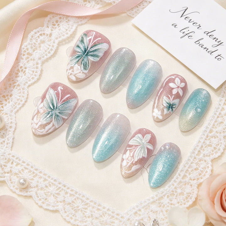 Themenbezogenes vom Meer inspiriertes Press-On-Nagelset