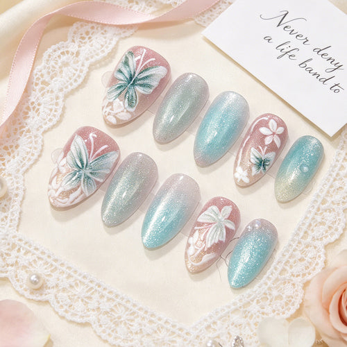 Themenbezogenes vom Meer inspiriertes Press-On-Nagelset