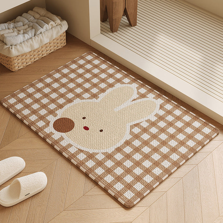 Woven Absorbent Low-Profile Entrance Doormat with Cute Bunny Illustration