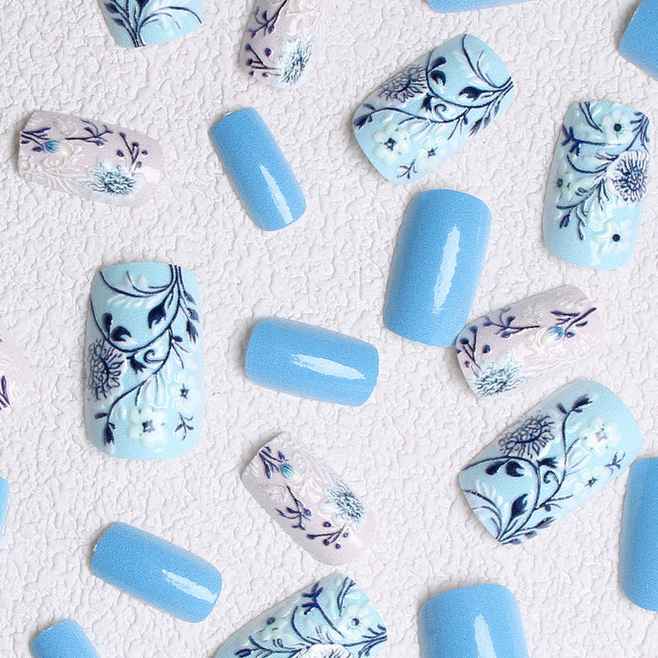 Botanische Blumen Press-On Nagelkunst Karnz