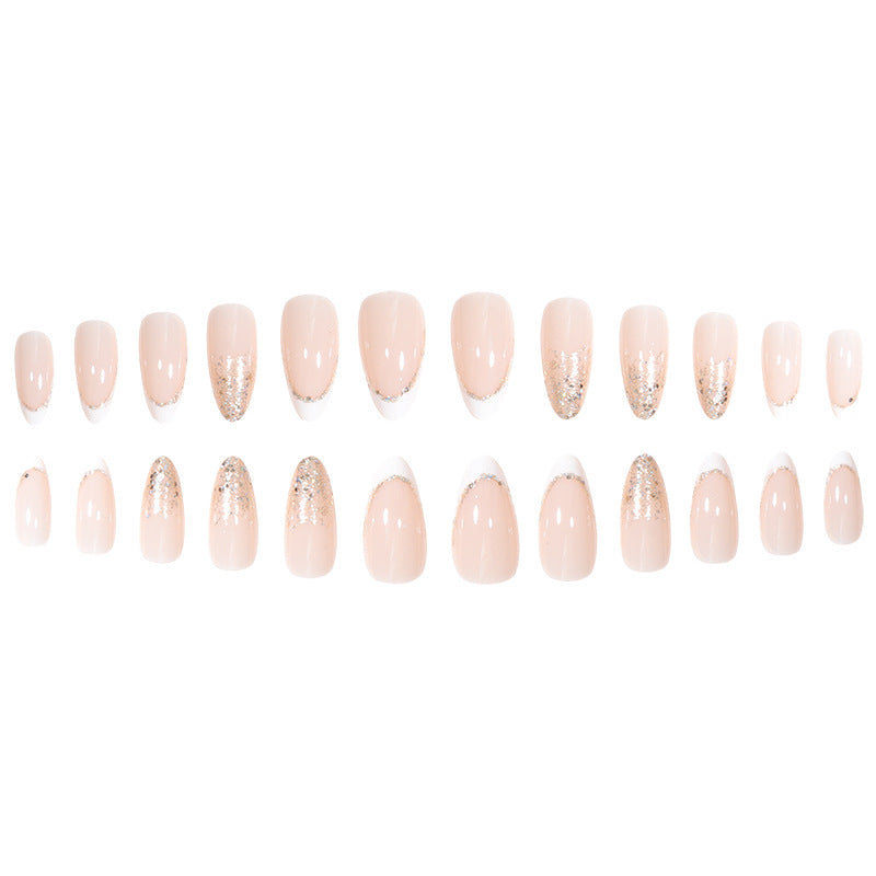 Elegantes Stiletto Press-On Nail Set mit Glitzer und französischer Spitze Karnz