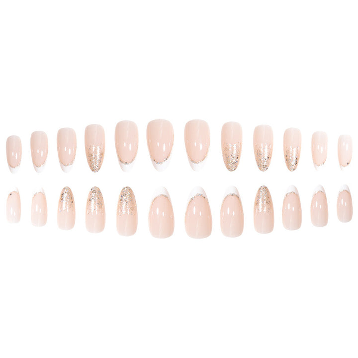 Elegantes Stiletto Press-On Nail Set mit Glitzer und französischer Spitze Karnz