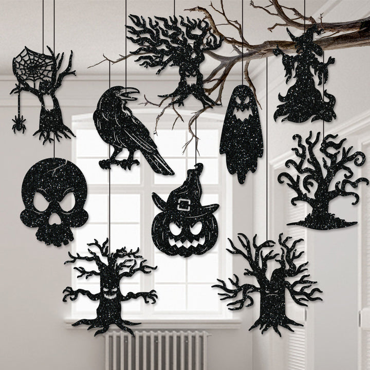 Mehrteiliges Hängendes Halloween-Deko-Set aus Glitzer-Silhouetten