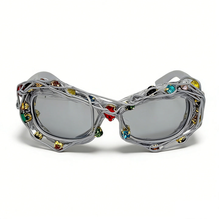 Damen auffällige Designer-Sonnenbrille mit Strass-Applikationen Karnz