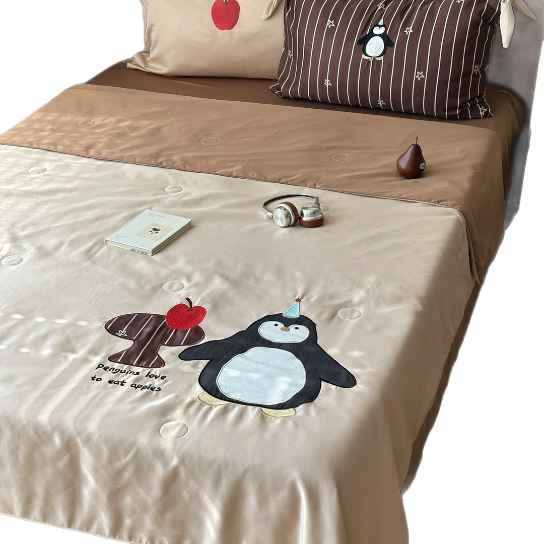 Kinder-Bettwäsche-Set aus Baumwollsatin mit gestickten Katzen- & Applikationsmotiven