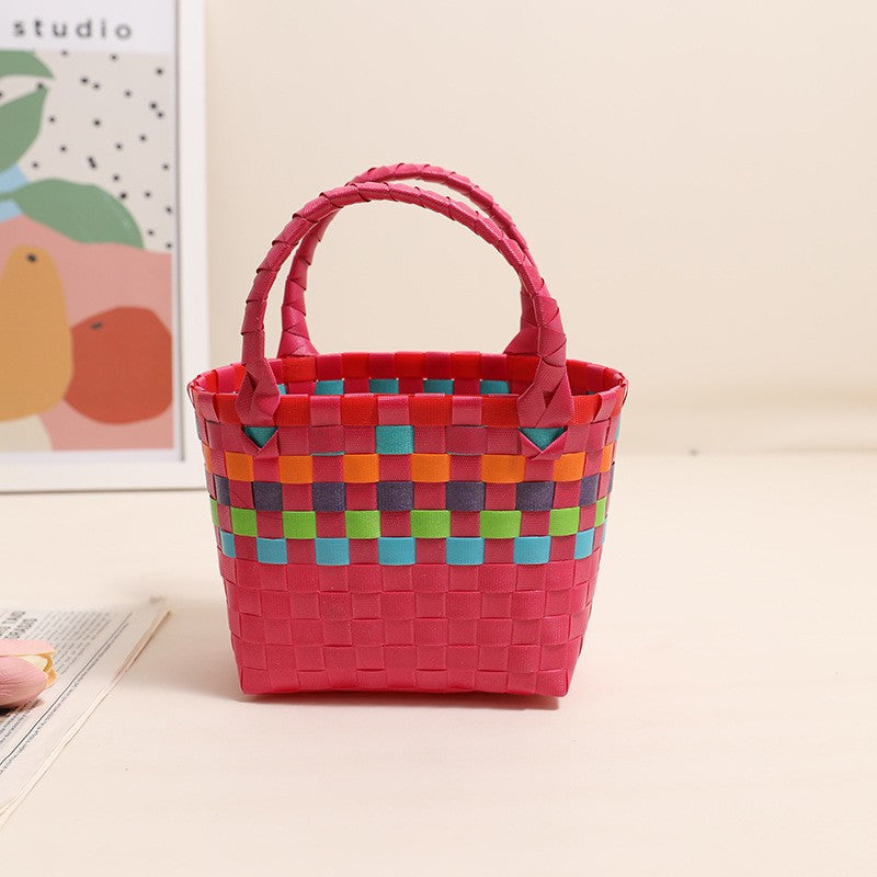 Damen Handtasche aus geflochtenem Kunststoff mit fröhlichem Muster Karnz