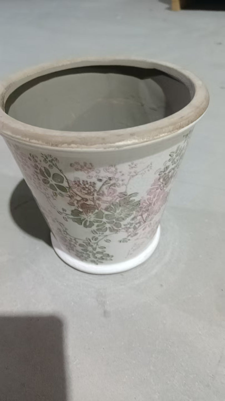 Dekorativer Keramik Blumentopf mit floralem Design Karnz