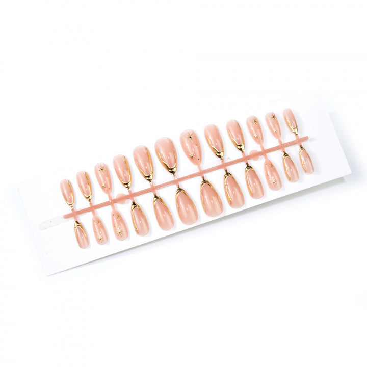 Chic Stiletto Press-On Nagelkunstset mit goldenen Sternakzenten Karnz