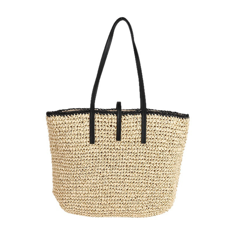 Damen Handtasche aus geflochtenem Naturmaterial mit Ledergriffen Karnz