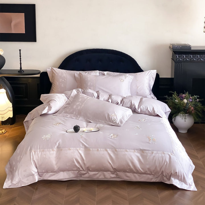 Luxuriös bestickte Satin Bettbezug Set mit Kissenbezügen