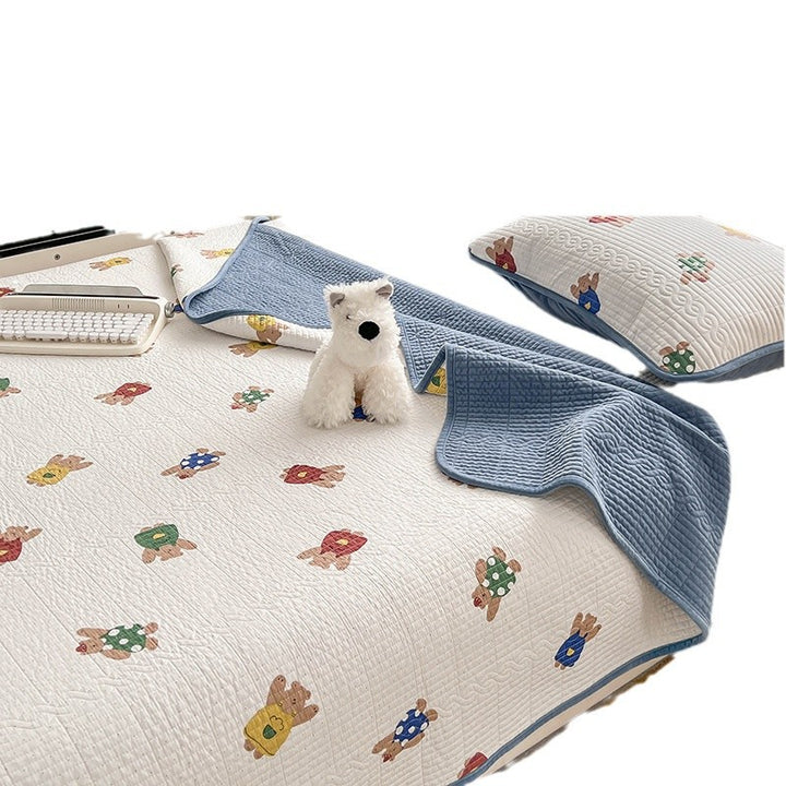Gep quiltete Baumwolle Gingham Tagesdecke mit zierlichem Schleifenmuster und wendbarem einfarbigem Rücken