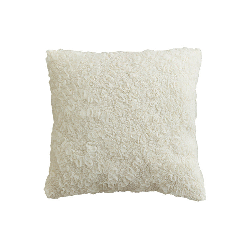 Plüschiges Bouclé-Dekokissen mit Relief‑Schlingen und weichem Innenkissen