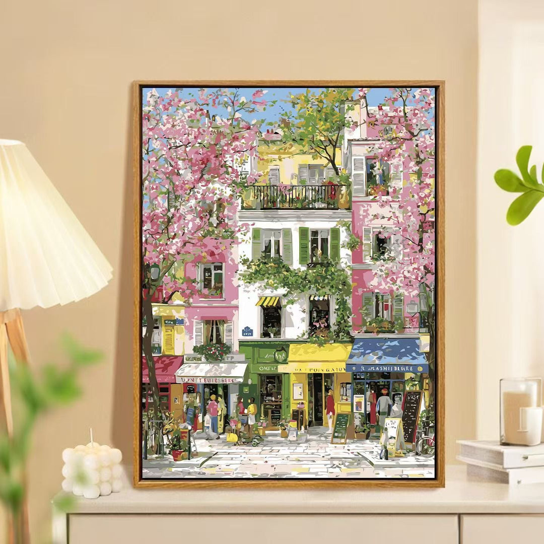 Charmante Frühlingsmarkt Landschaft Wandkunst Karnz