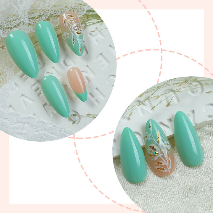 Artisan Press-On Nail Set mit eleganten Blattmustern Karnz