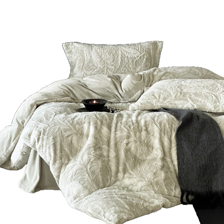 Plüsch Geprägt Blatt-Relief Fleece Bettbezug & Kissenbezug Set