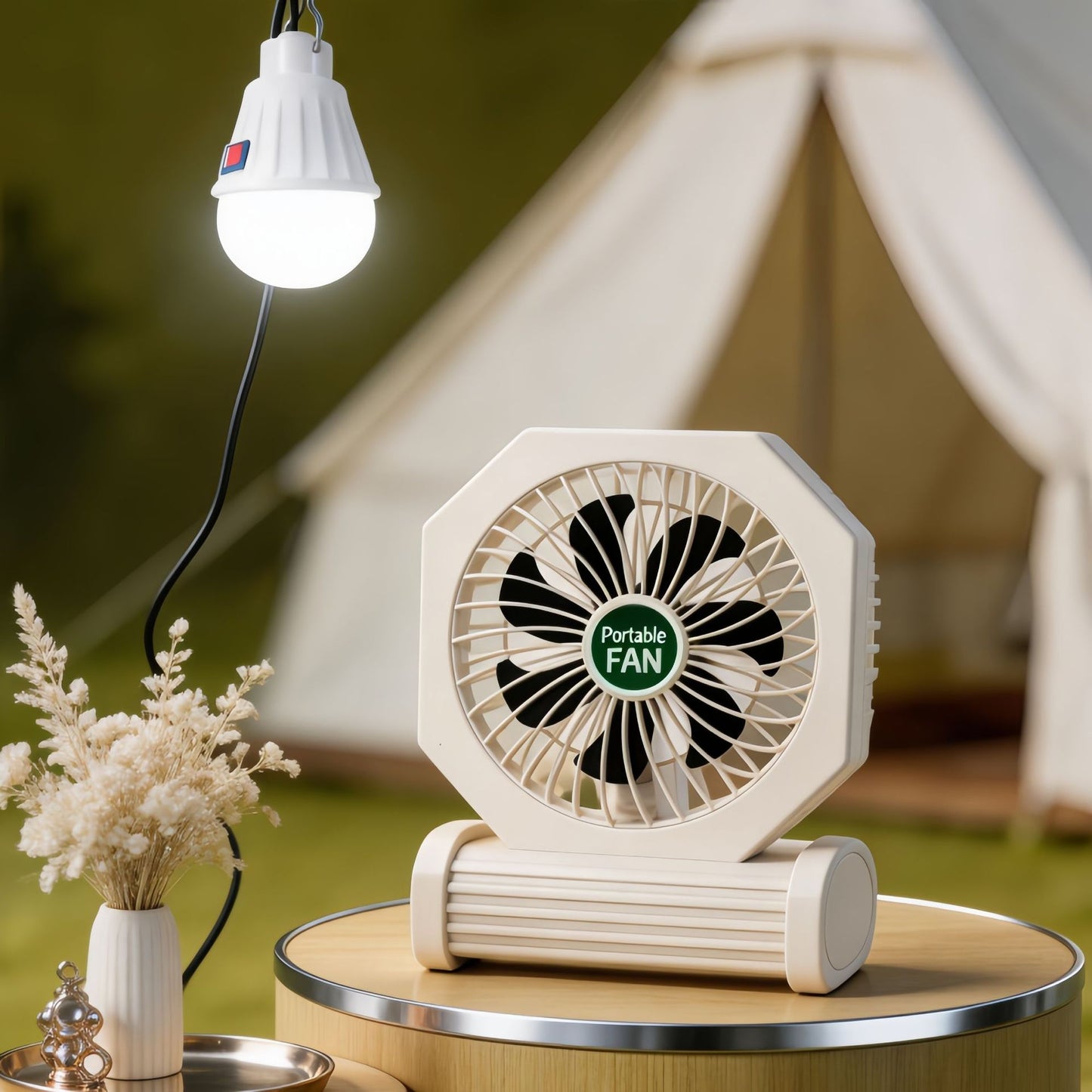 Damen Tragbarer Tischventilator mit USB-Anschluss und einer eleganten Holzbasis Karnz