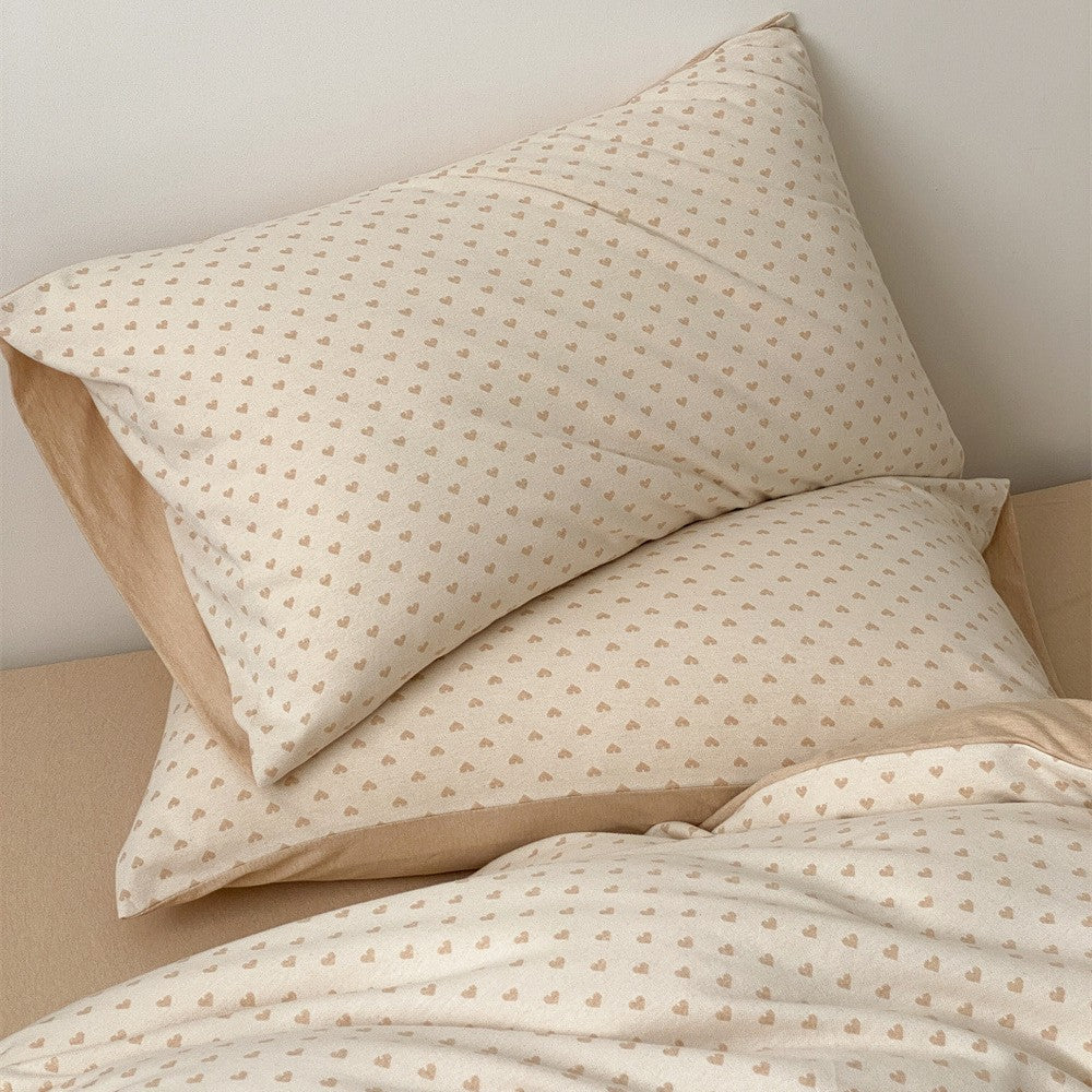 Atmungsaktives Baumwoll-Percale-Bettbezug-Set mit Mikro-Herz-Muster und Umschlag-Kissenbezügen