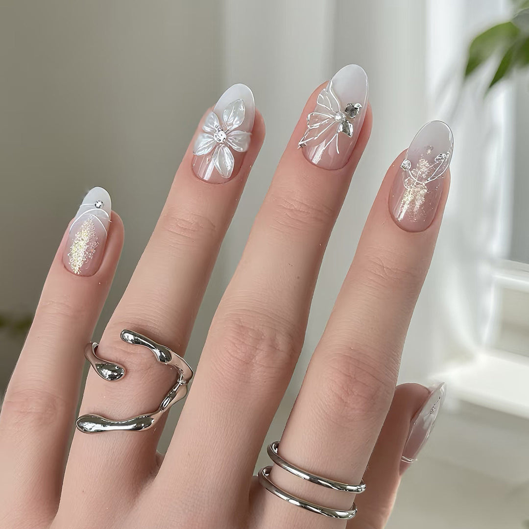 Elegante Blumen Press-On Nagelset Karnz 1790636554