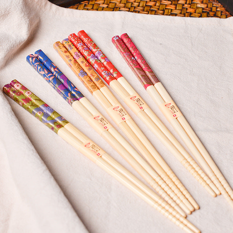 Japanische botanische handgefertigte Bambus-Esstäbchen Set aus 5 | Karnz