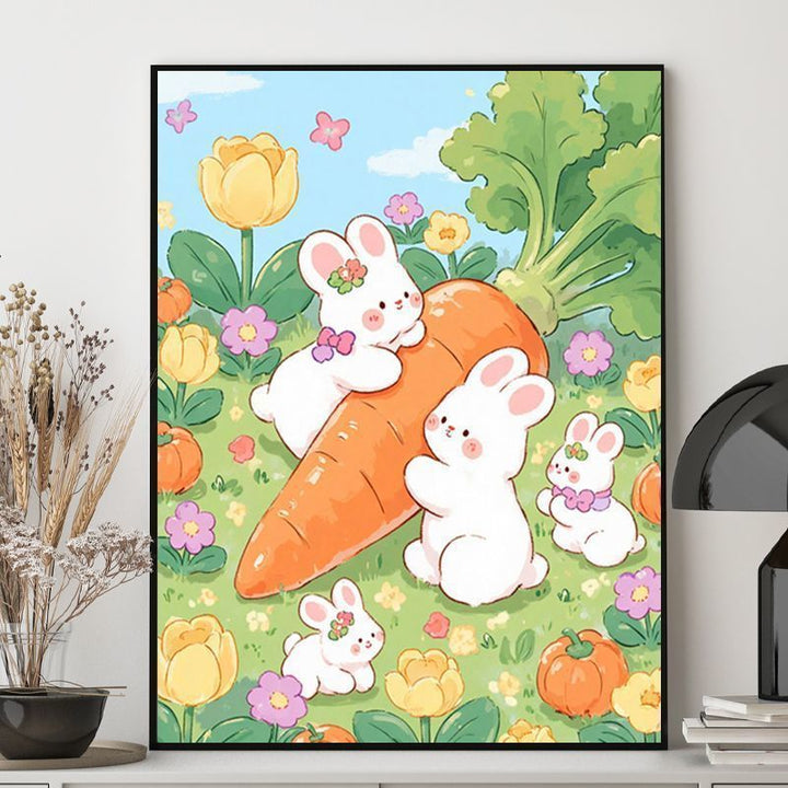 Niedliche Kaninchen-Themen-Illustration Leinwand Kunst Karnz