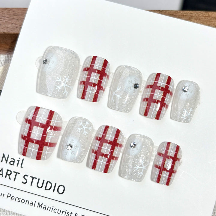 Karo-Muster Press-On Nagelkunst Set