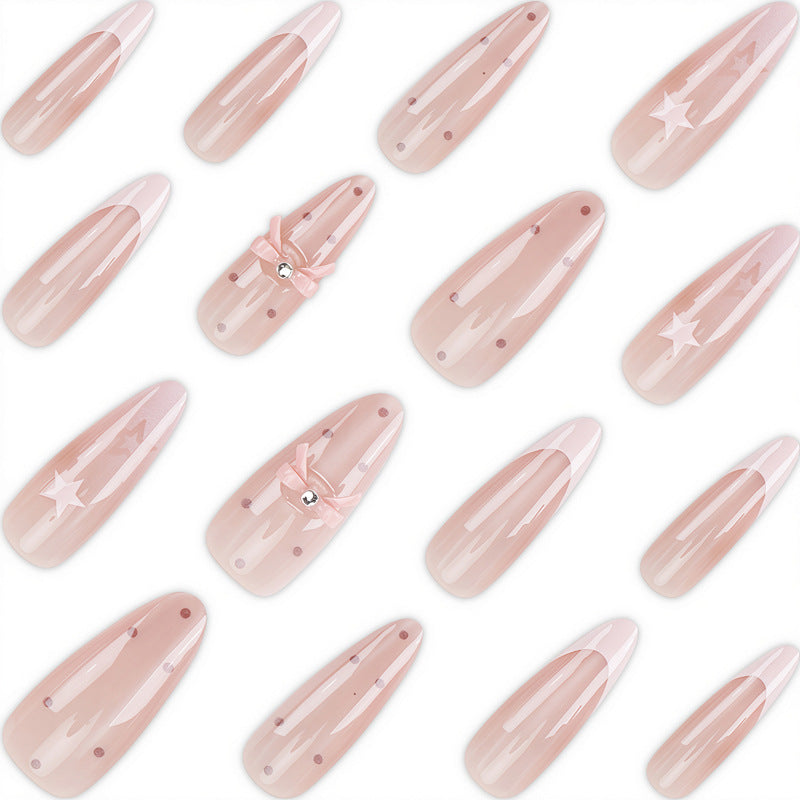 Dekorativer Press-On-Nagelset mit Schleifen- und Stern-Designs Karnz