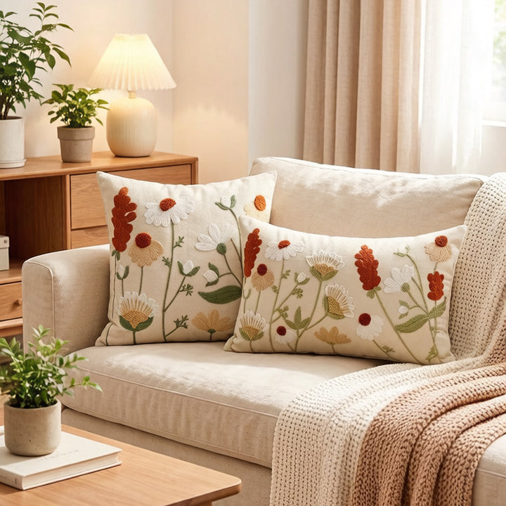 Dekorative quadratische gestickte florale Tufted Leinenkissenbezug