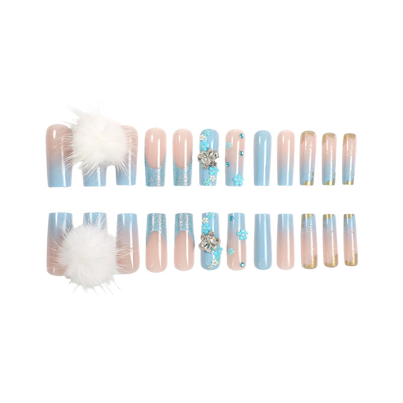 Designer Press-On Nail Art Set mit floralen und Edelsteinen Akzenten Karnz