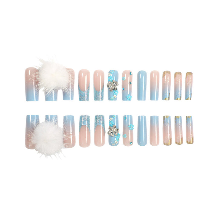 Designer Press-On Nail Art Set mit floralen und Edelsteinen Akzenten Karnz