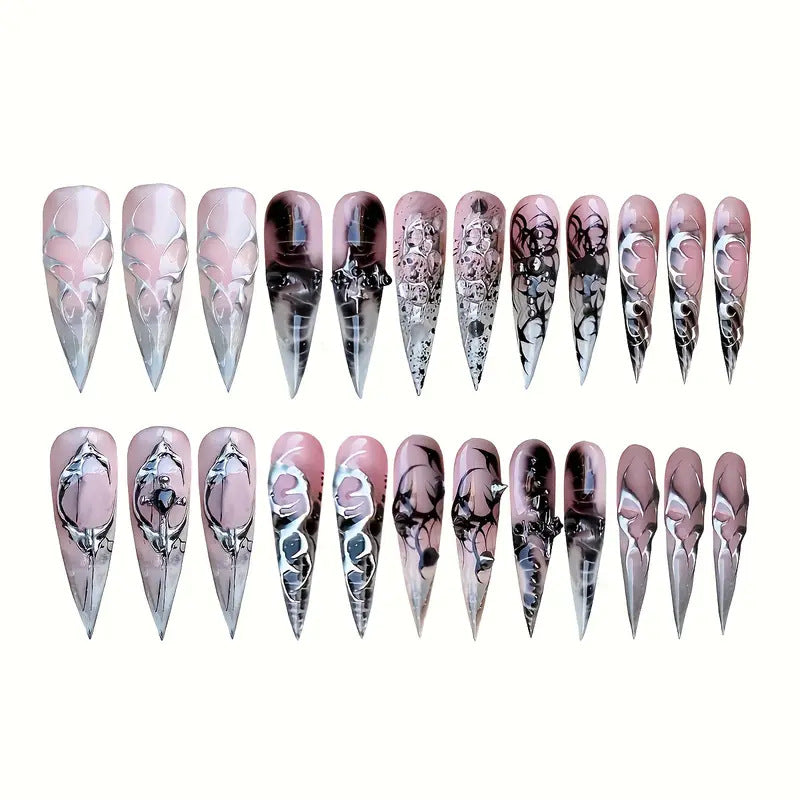 Künstlerische Gothic Stiletto Press-On Nägel Karnz
